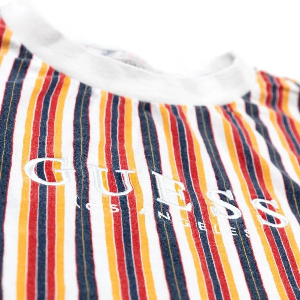 Guess Jeans Los Angeles Striped Shirt‎ Small Blue Yellow Red Embroidered Logo